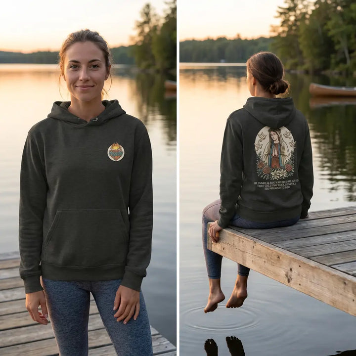 Blessed Is She Who Believed Mary Unisex Organic Mid-Weight Hoodie