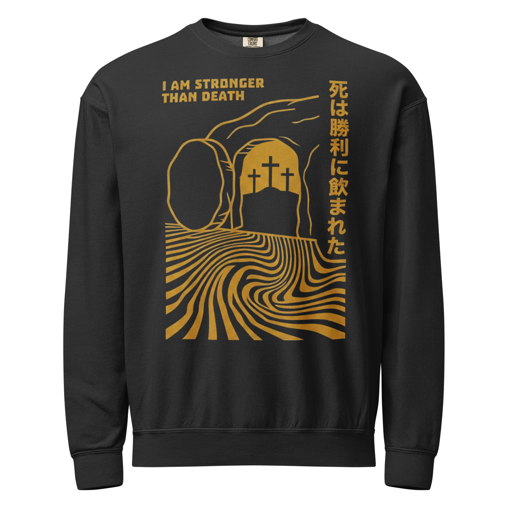 Dynamic Risen Unisex Garment-Dyed Fleece Crewneck Sweatshirt - Black - Front View